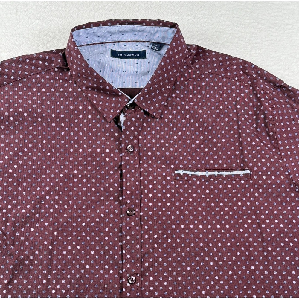 Buckle 7Diamonds Shirt Mens 2XL Burgundy Arcade Stretch Floral Contrast‎ Trim